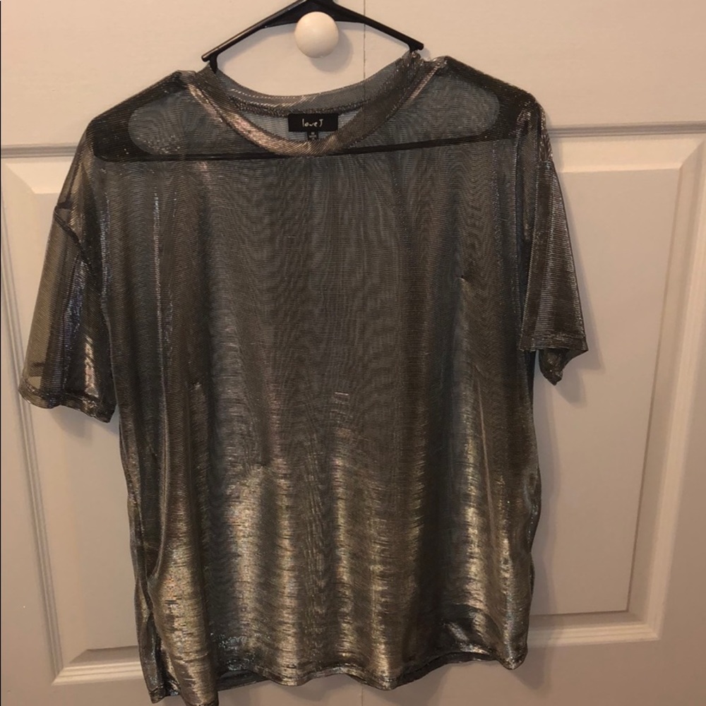 Sheer silver metallic women’s top